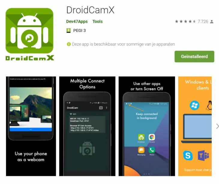 DroidcamX installeren