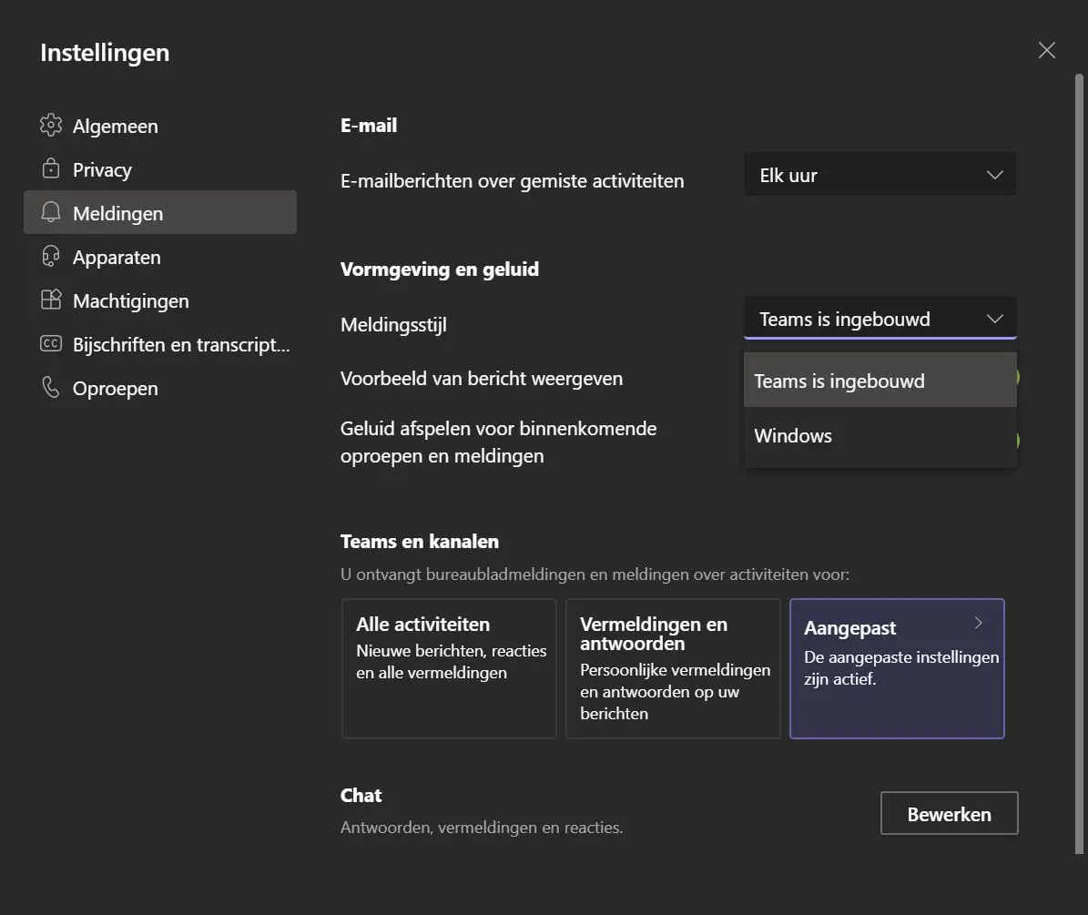 Microsoft Teams meldingen Microsoft Teams meldingen