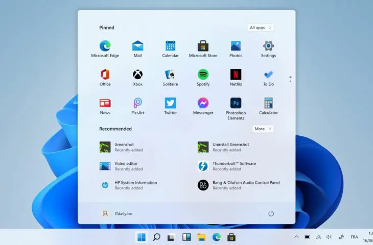 Windows 11 startmenu licht