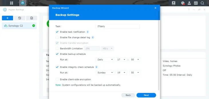 Synology Hybrid Backup schedule Synology Hybrid Backup schedule