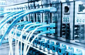 Fiber,Optic,Cables,Connected,To,Optic,Ports,And,Utp,,Network