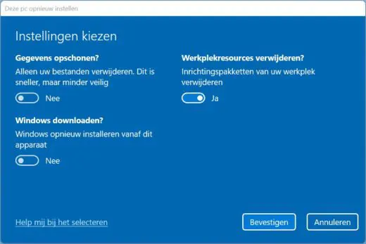 Windows reset