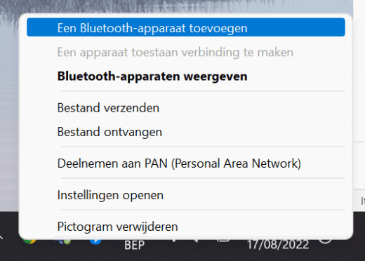 bluetooth taakbalk