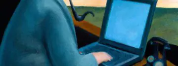 DALL·E 2022-09-29 09.39.10 - an oil painting of magritte typing on laptop (2)