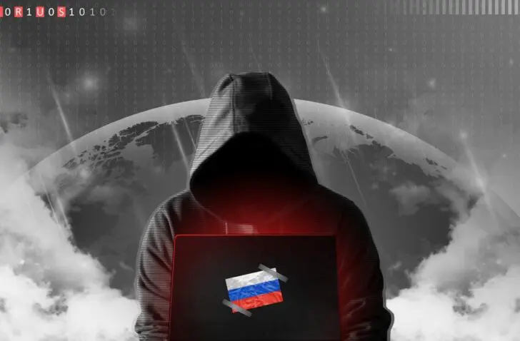 Cyber,Threat,From,Russia.,Russian,Hacker,At,The,Computer,,On