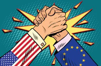 Usa,Vs,Eu,Policy,And,Competition,,Arm,Wrestling,Fight,Confrontation,