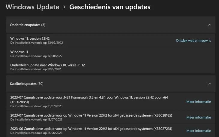 windows updategeschiedenis