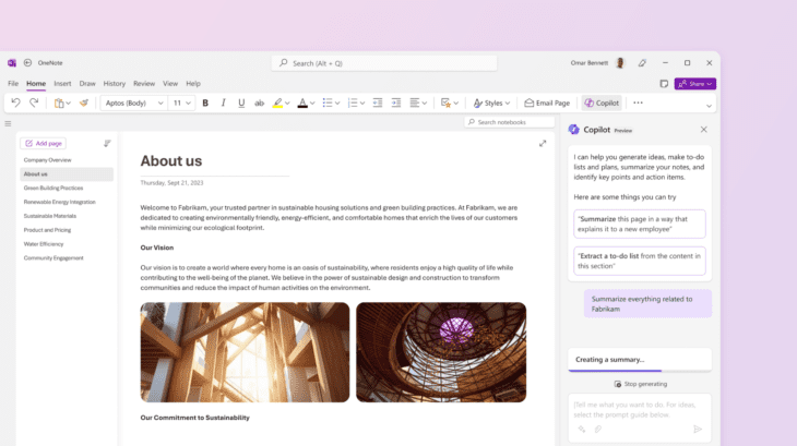 Microsoft Copilot For OneNote Samenvatting