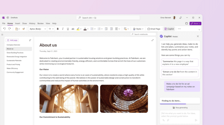 Microsoft Copilot For OneNote Takenlijst