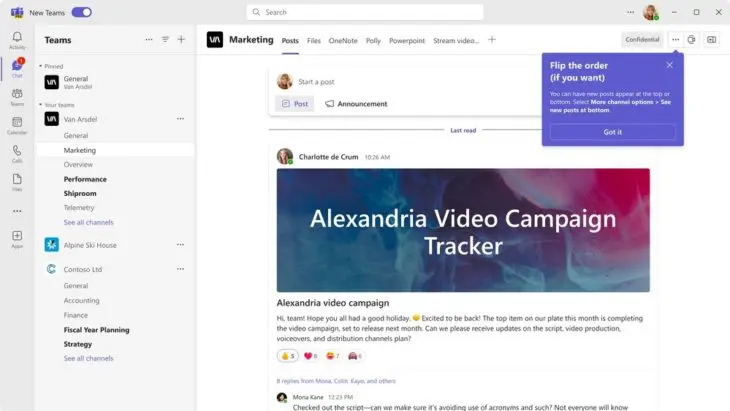 Microsoft-Teams-kanalen-postvolgorde