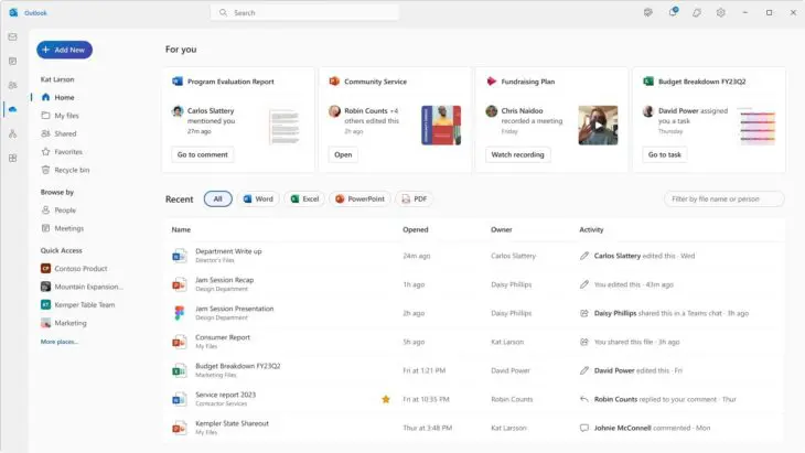 Onedrive in Outlook