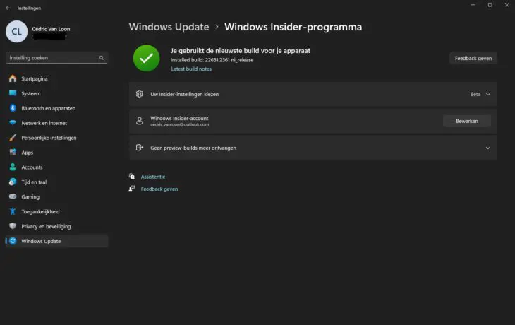 Windows Insider Registratie
