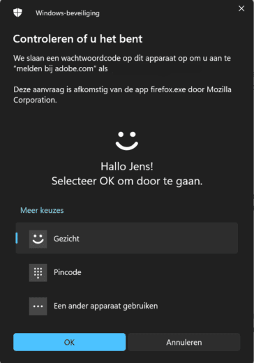 windows hello inloggen
