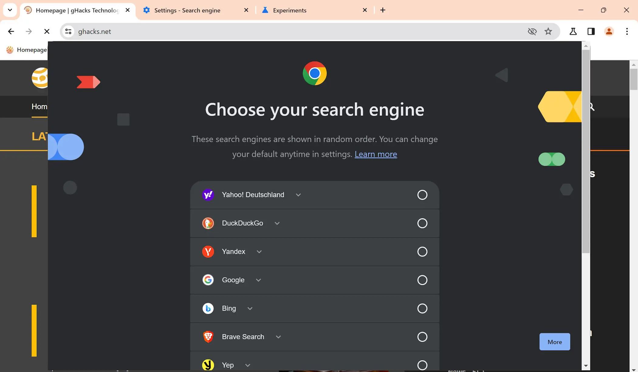Chrome zoekmachine kiezen