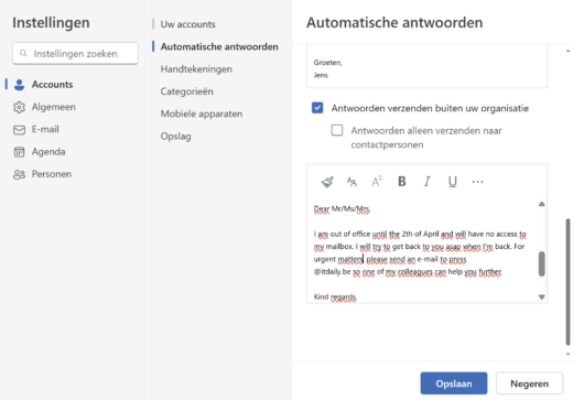 out of office outlook