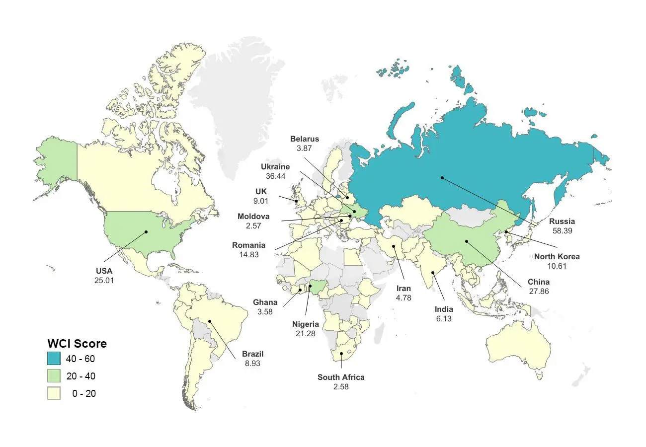 Eerste World Cybercrime Index plaatst Rusland, Oekraïne en China bovenaan
