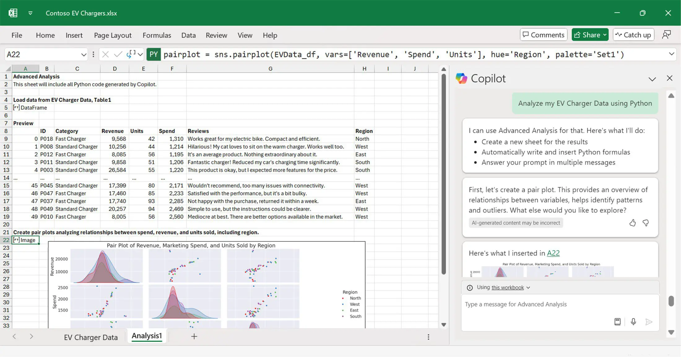 Copilot in Excel advanced analysis