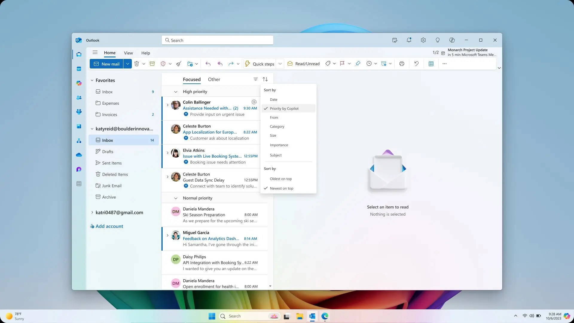 Prioritize my inbox with Copilot