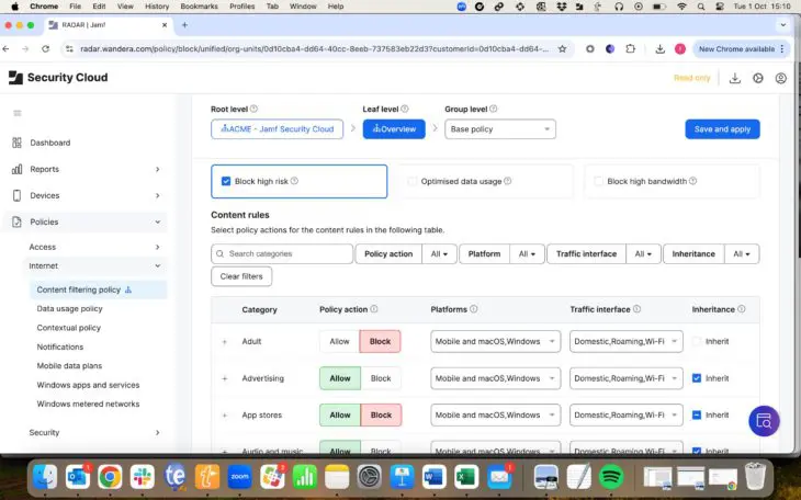 Jamf – Security Cloud Content Filtering Policies