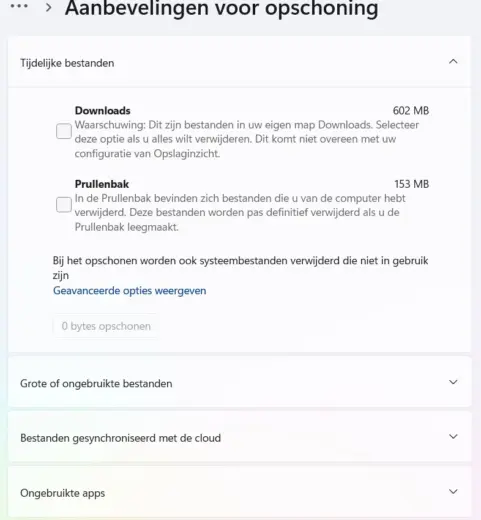 aanbeveling opschoning windows 11