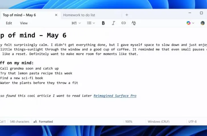 Windows Kladblok krijgt binnenkort tekstopmaak