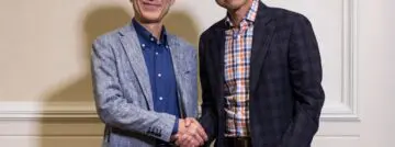 Kenichiro Yoshida, CEO Sony en Satya Nadella, CEO Microsoft