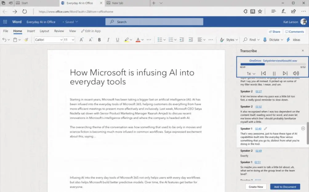 Microsoft brengt transcriptie naar Word in Microsoft 365