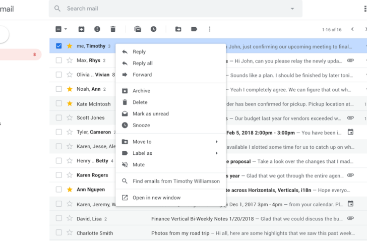 Gmail wordt gebruiksvriendelijker met uitgebreid contextmenu