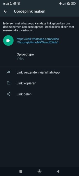 whatsapp oproeplink aanmaken