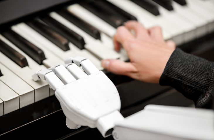 Robot,Is,Playing,A,Piano,,Closeup,Shot,From,A,Robotic