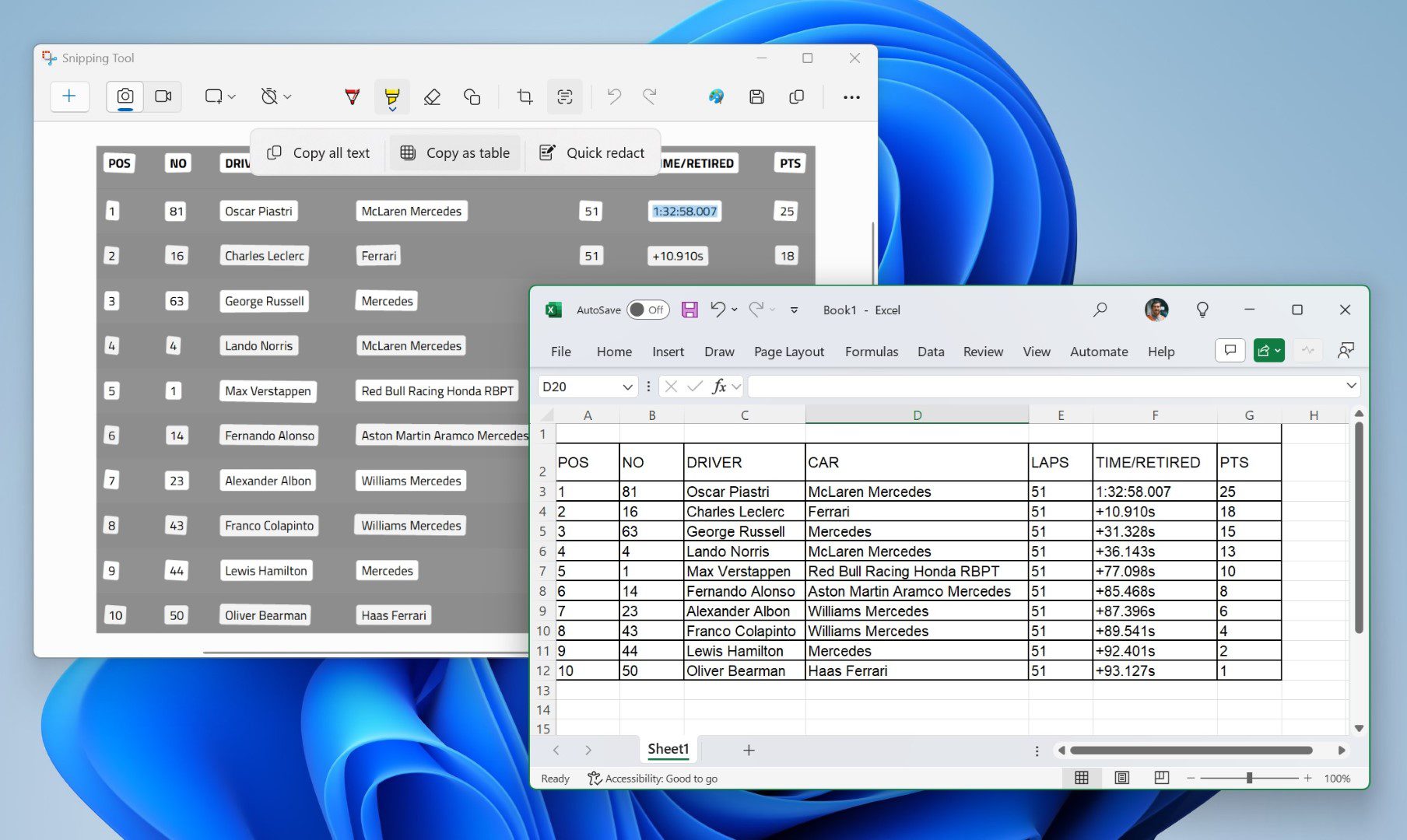 Microsoft is testing the new “Copy as Table” feature in the Snipping Tool